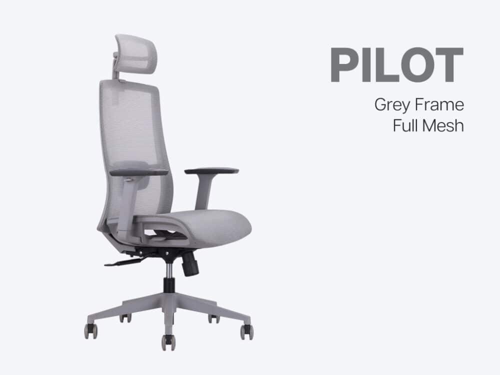 pilot grey frame ergonomic office chair cover - full mesh
