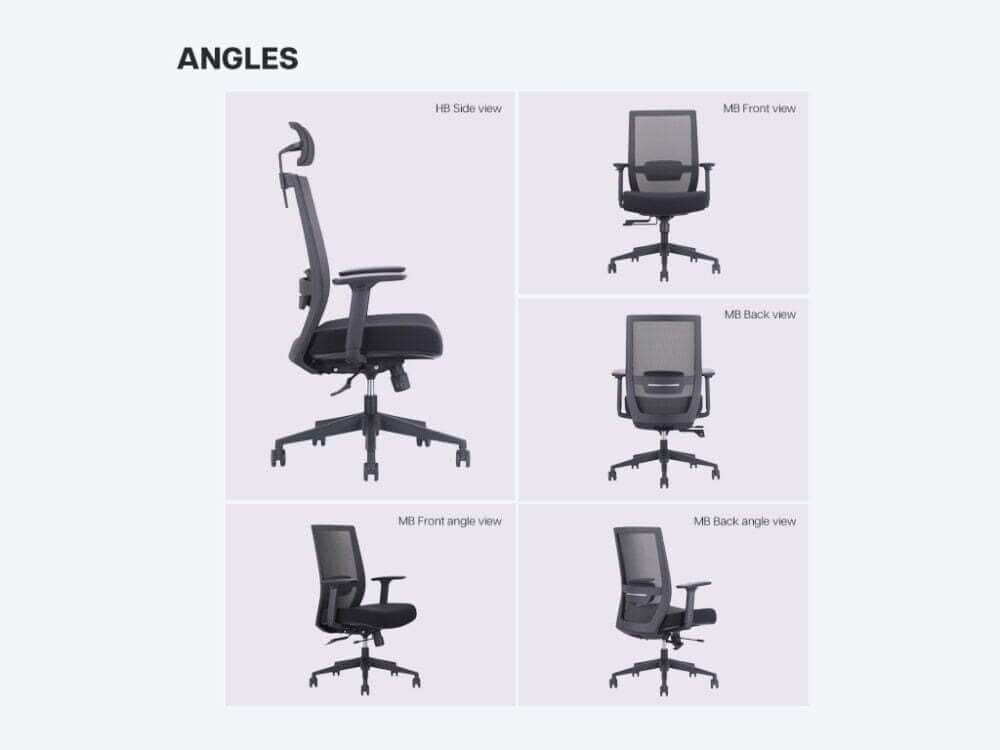 Trendy+ Black ergonomic office chair - angles in high-back and mid-back
