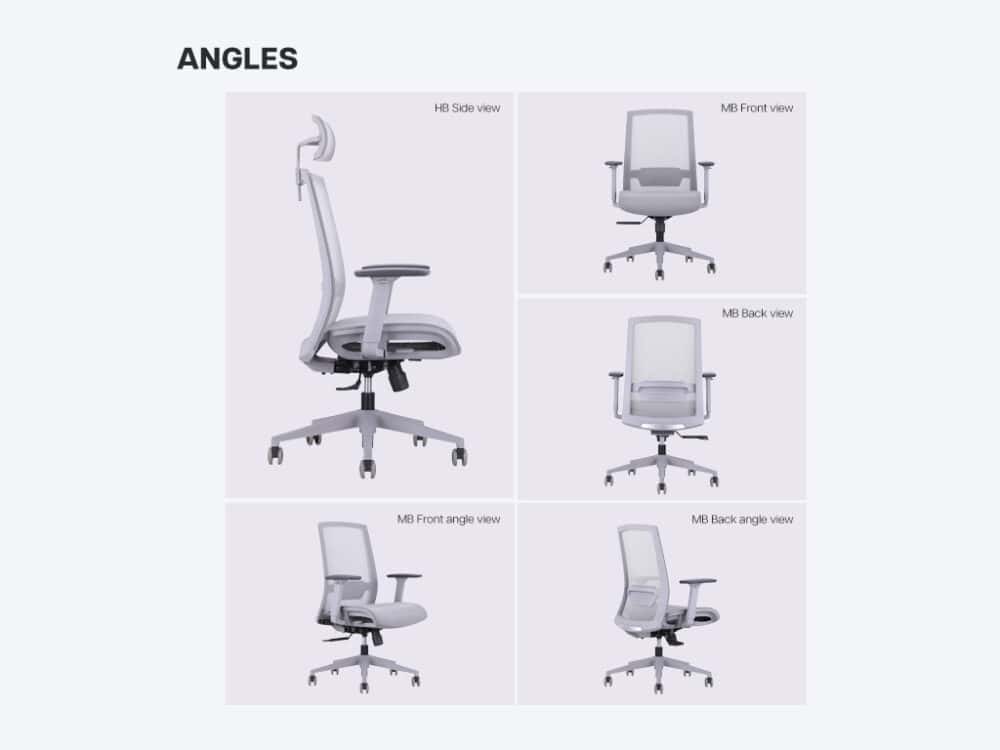 Ken plus grey ergonomic office chair angles high-back and mid-back office chair