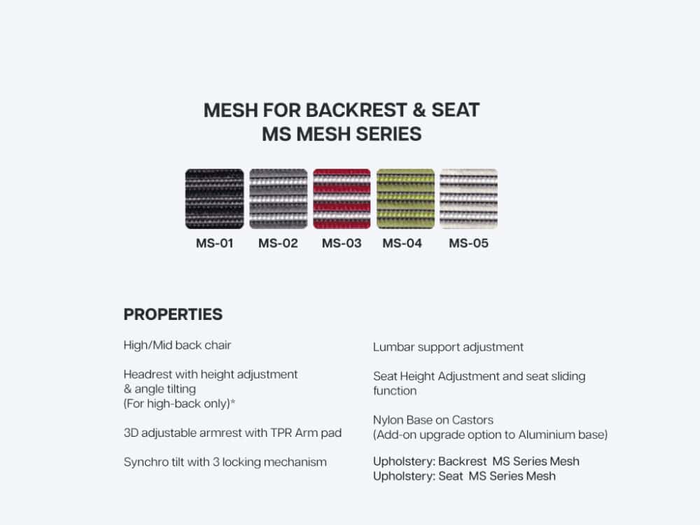 Ken plus full mesh GREY ergonomic office chair colour options and properties