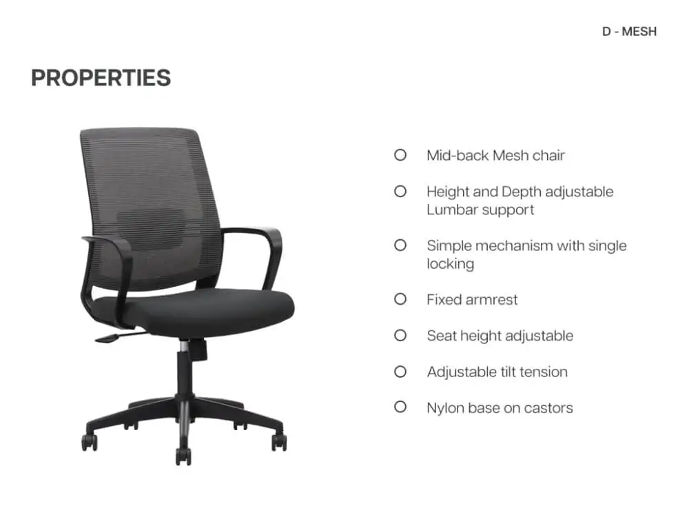D-mesh basic office chair - properties